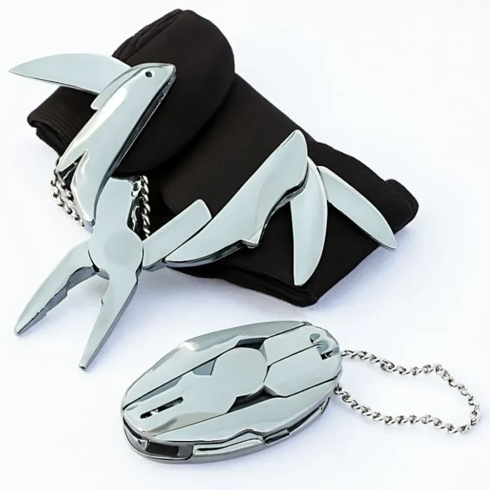 Stainless Steel Outdoor Portable Multitool Plier Knife | Mini Keychain Multi Tool with Screwdriver & Pouch | Camping, Hiking & Everyday Use