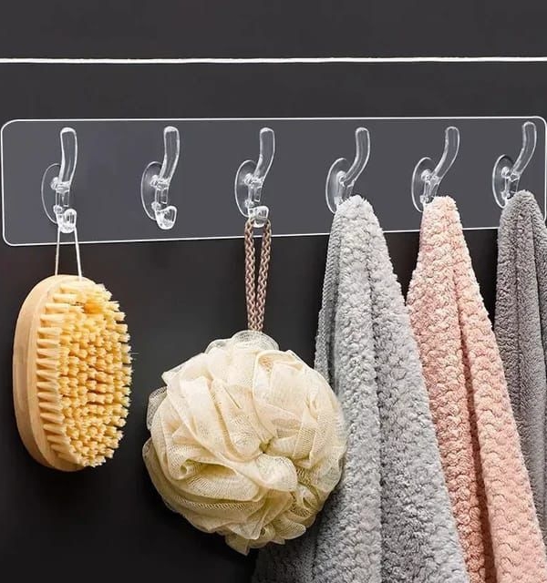 6-in-1 Heavy-Duty Self-Adhesive Wall Hooks | Waterproof Transparent Hooks