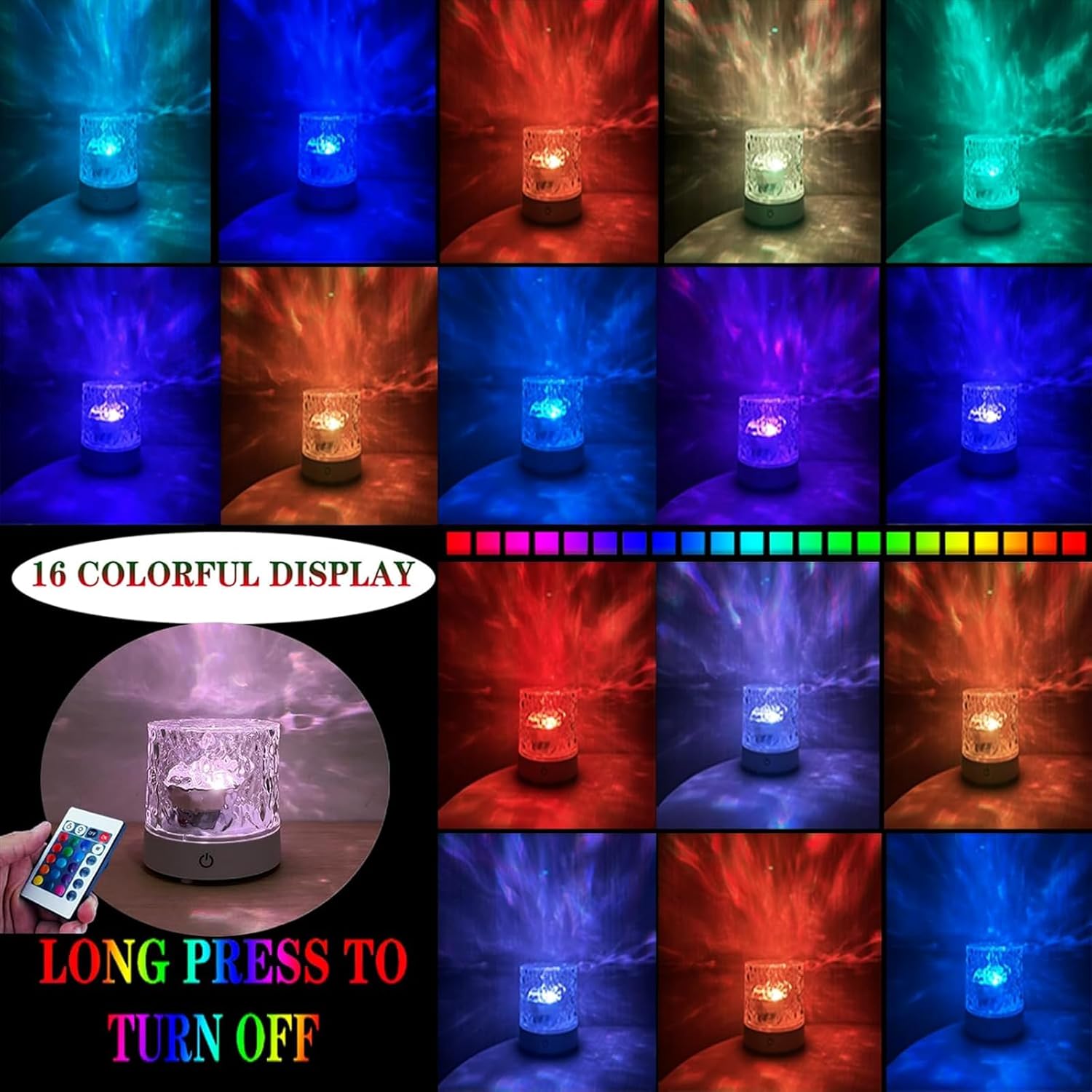 Water Ripple Lamp | 16-Color Rotating LED Night Light with Remote - Image 2