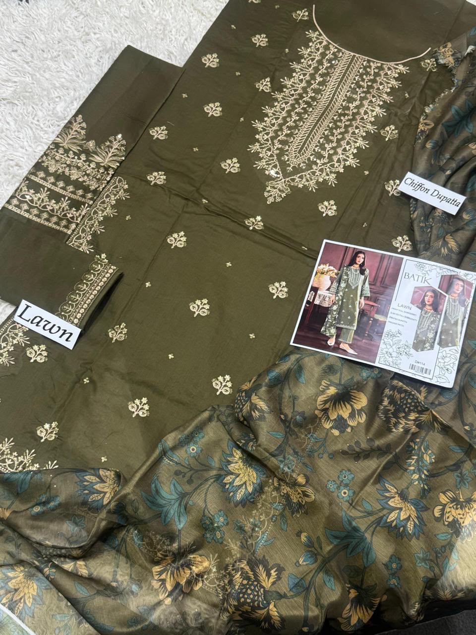 BATIK OLIVE GRACE LAWN 3 PIECE DRESS - Image 2
