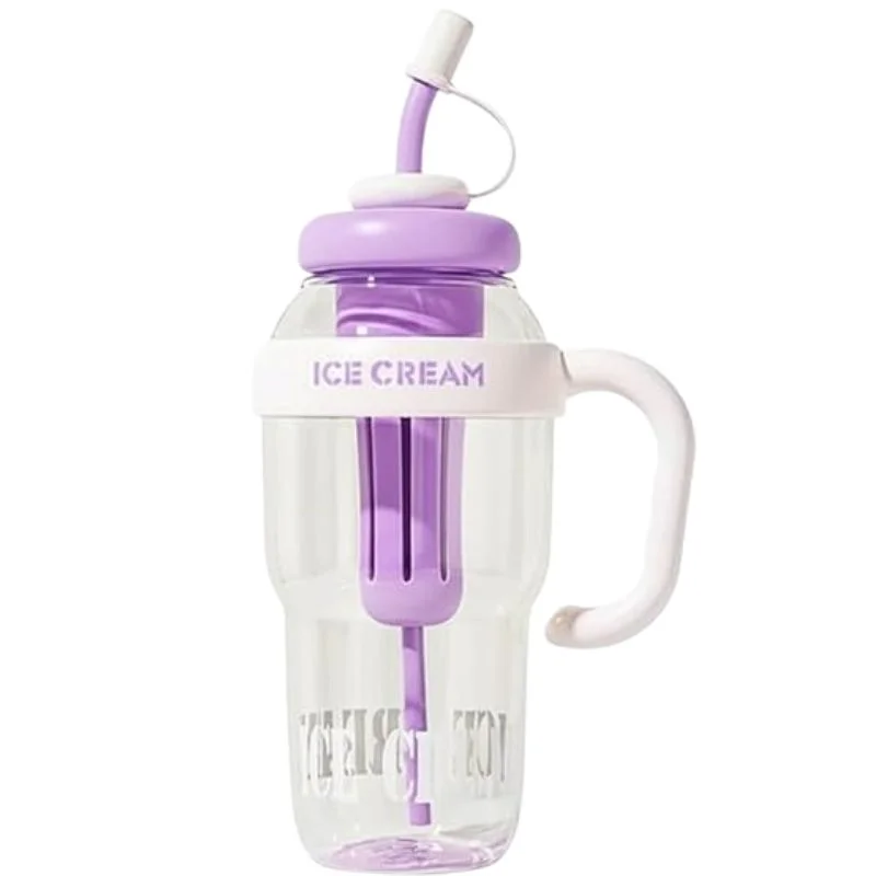 Ice Cream Water Bottle with Straw & Tea Infuser | 1400ml | Random color - Image 2