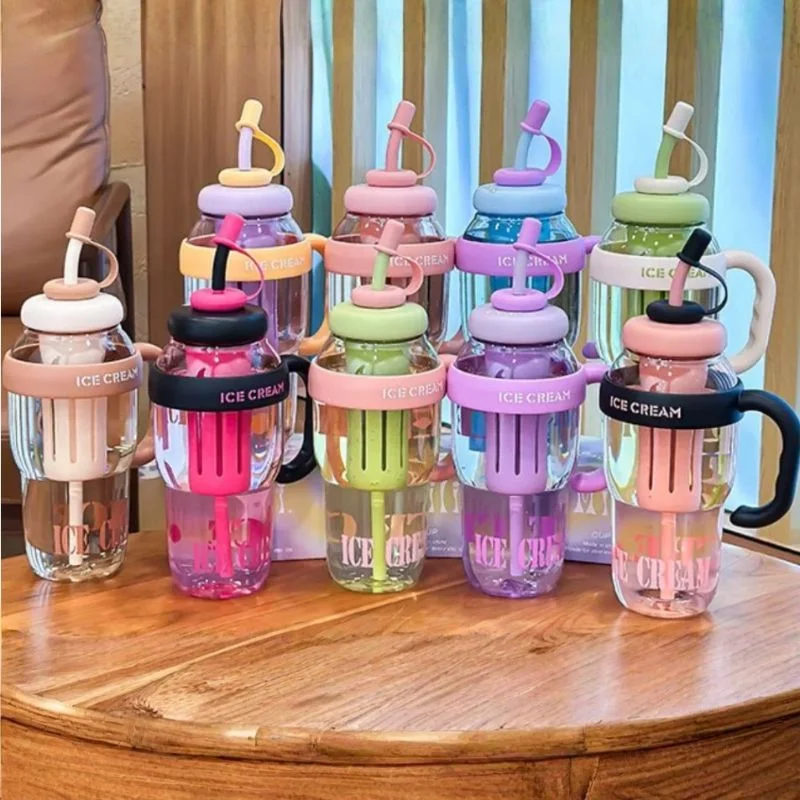 Ice Cream Water Bottle with Straw & Tea Infuser | 1400ml | Random color - Image 4