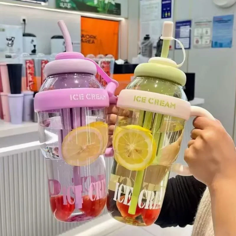 Ice Cream Water Bottle with Straw & Tea Infuser | 1400ml | Random color - Image 5