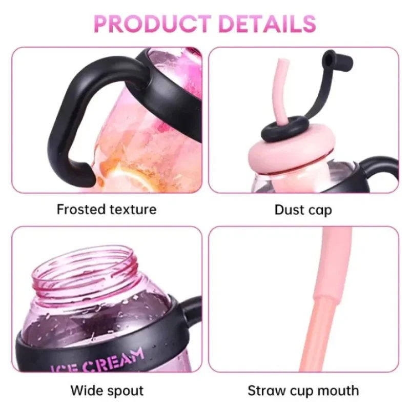 Ice Cream Water Bottle with Straw & Tea Infuser | 1400ml | Random color - Image 8