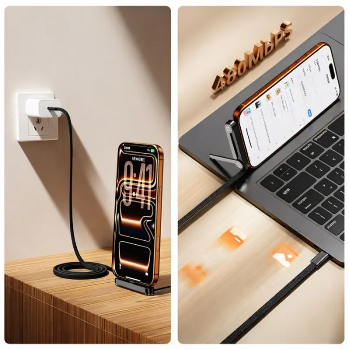 USB-C Fast Charging Cable with Foldable Phone Stand