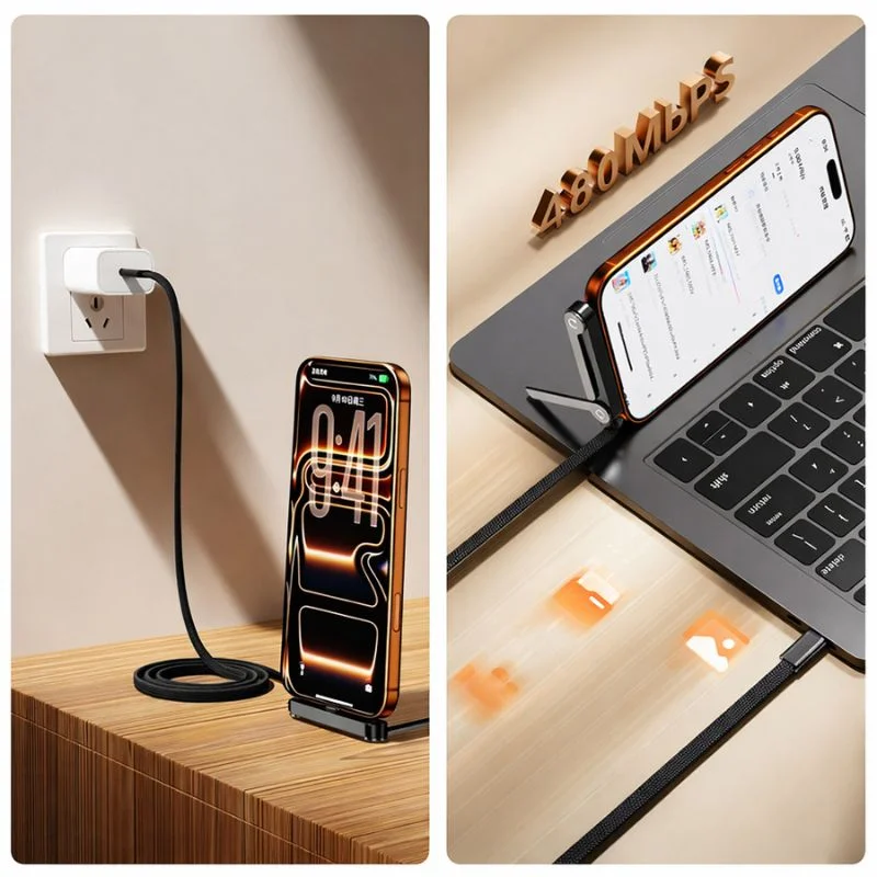 USB-C Fast Charging Cable with Foldable Phone Stand