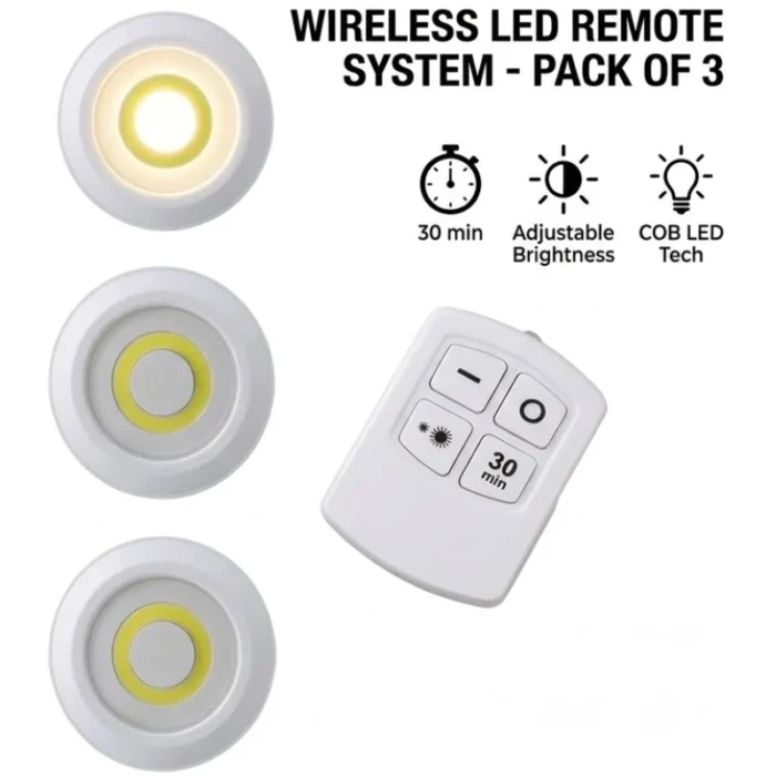 Pack of 3 LED Remote Control Tap Lights