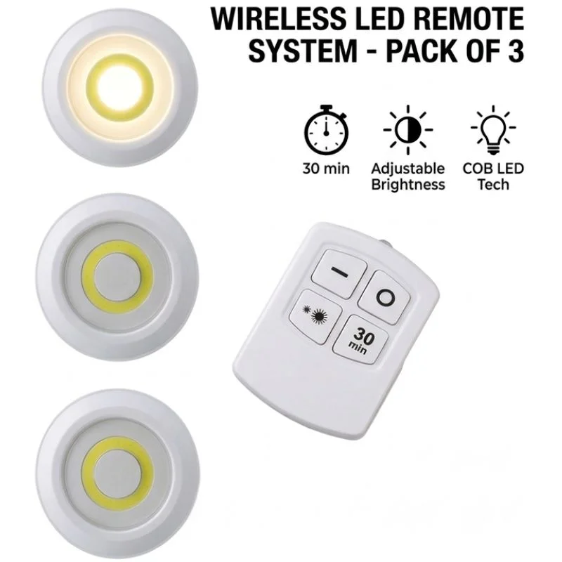 Pack of 3 LED Remote Control Tap Lights